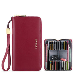 100% Genuine Leather Women's Wallets-Long Zipper Multi-function Credit Card ID Holder Bag Wallet RFID Blocking Protection