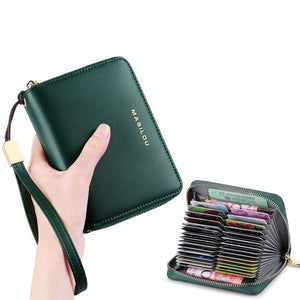 100% Genuine Leather Women's Wallets-Long Zipper Multi-function Credit Card ID Holder Bag Wallet RFID Blocking Protection